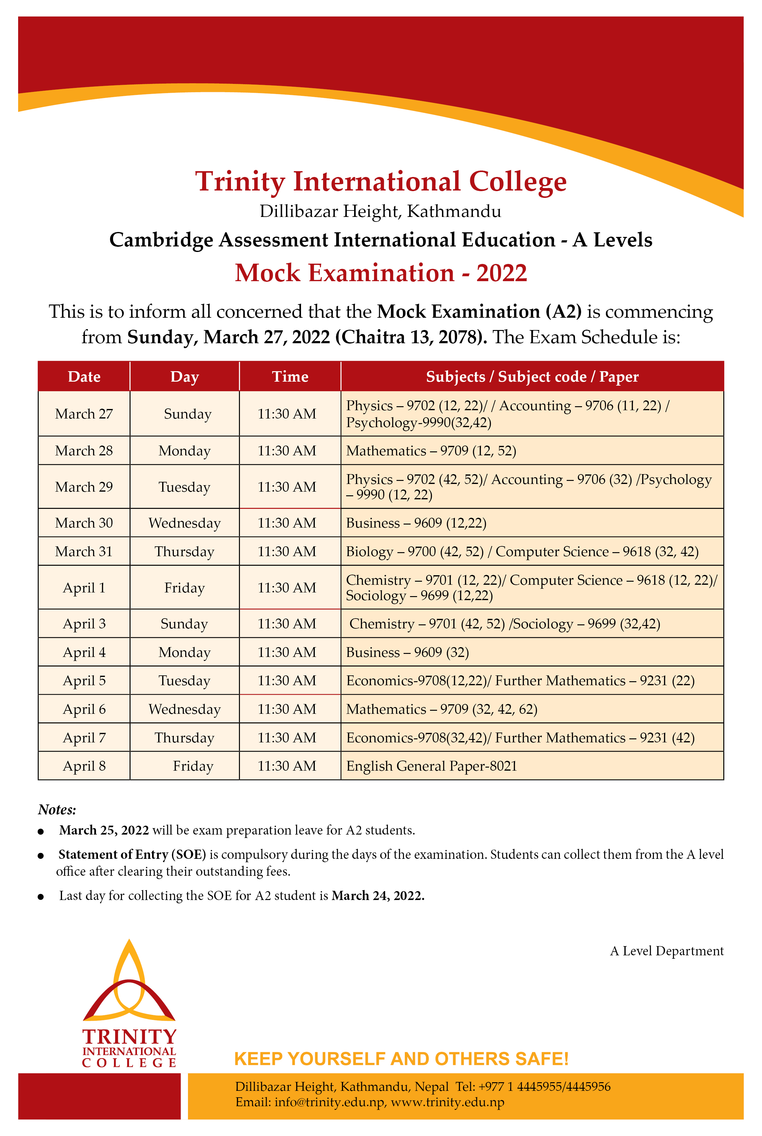 Mock Examinations A2 Level